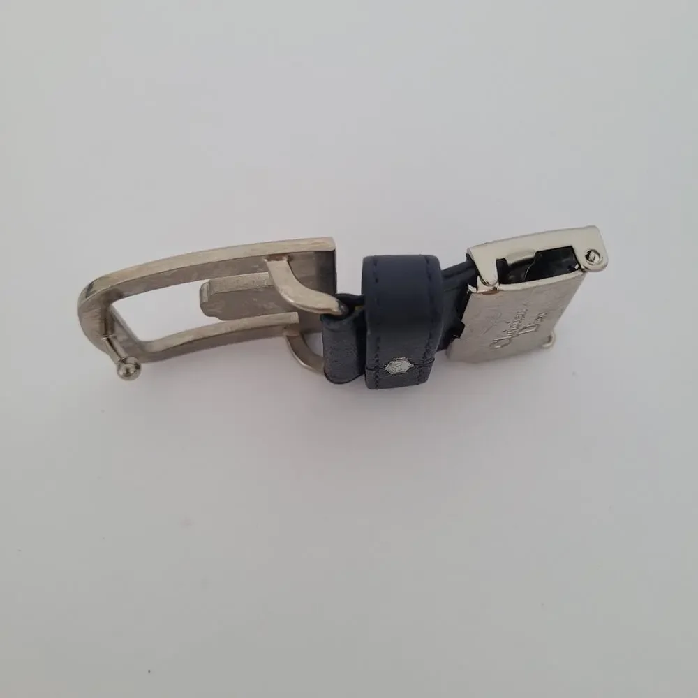 Christian Dior Silver Navy‎ Blue Metal Belt Buckle Replacement Logo Slim Vintage